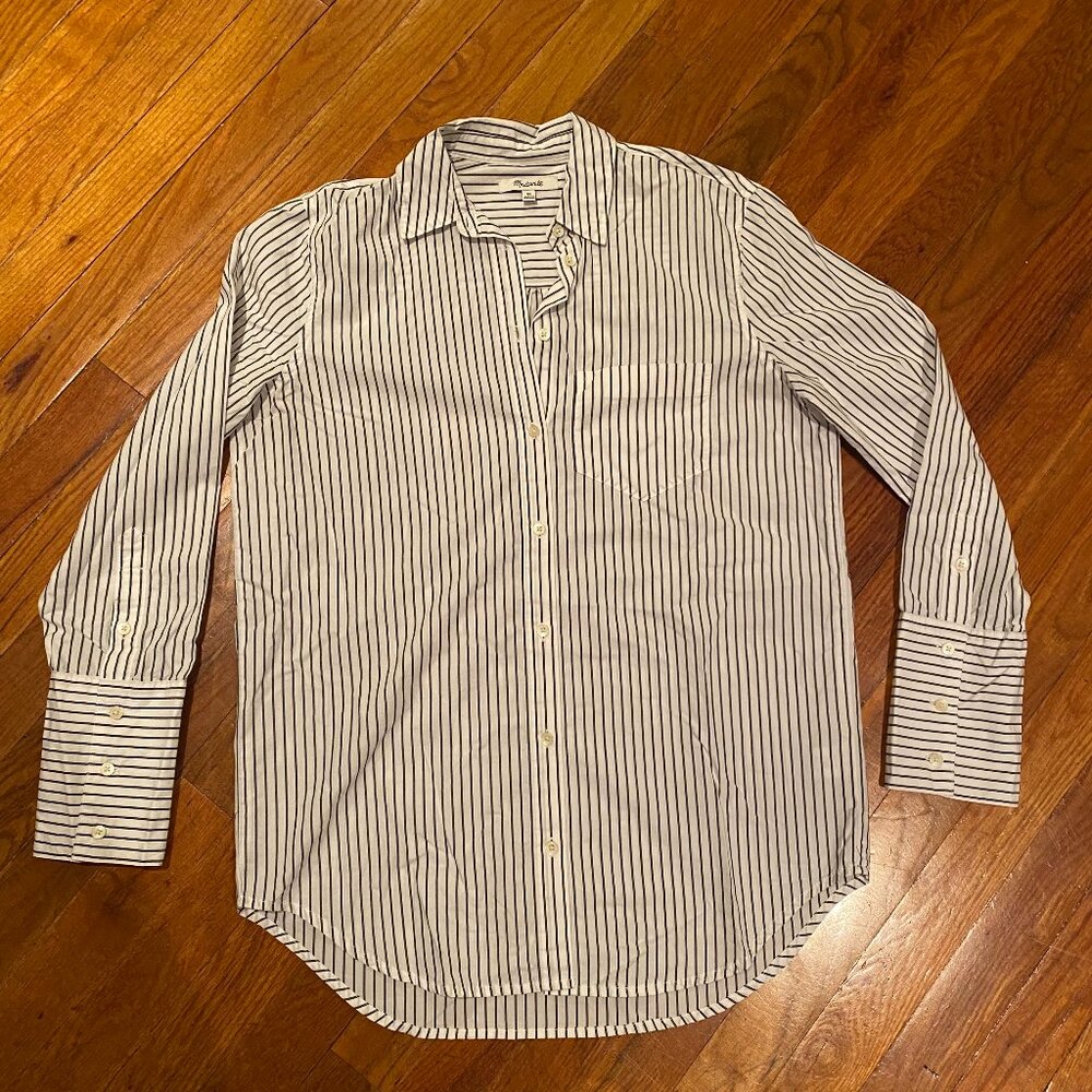 Madewell White Button-Down Striped Shirt